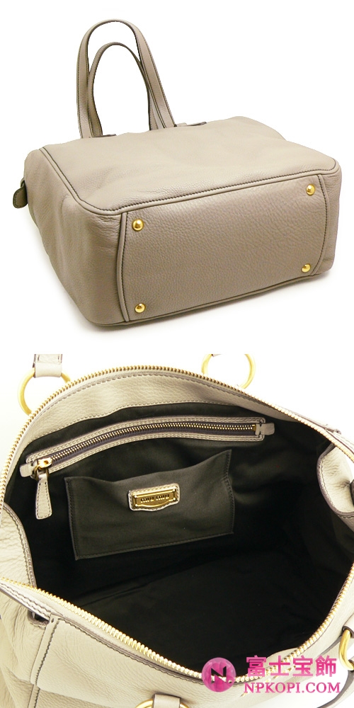 MIUMIU バッグ ショルダートートバッグ レディース レザー グレイッシュベージュ（RR1787 VITELLO CARIBU ARGILLA）